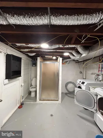 a view of an empty room with racks