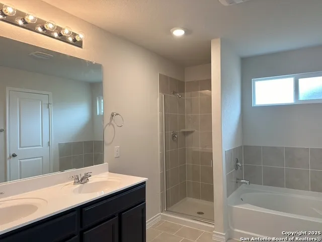 a bathroom with a sink a shower and a mirror