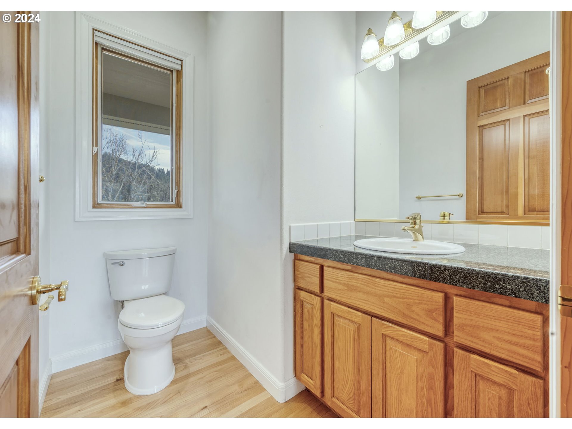35741 Spring Hill Road Creswell, OR 97426 - Photo 32 of 47 a bathroom with a granite countertop sink toilet and view