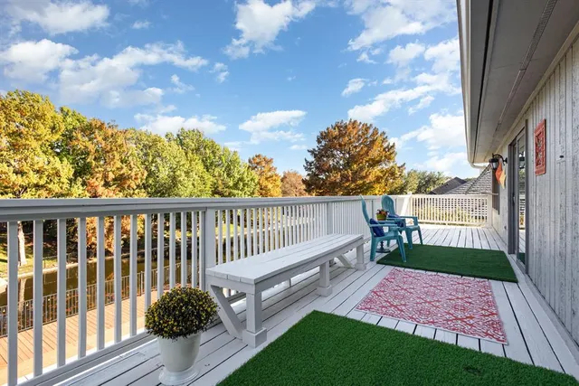 a view of a deck with a chair