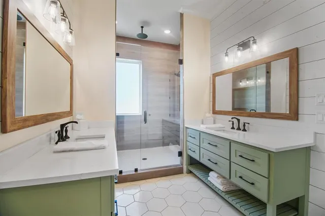 a bathroom with a shower