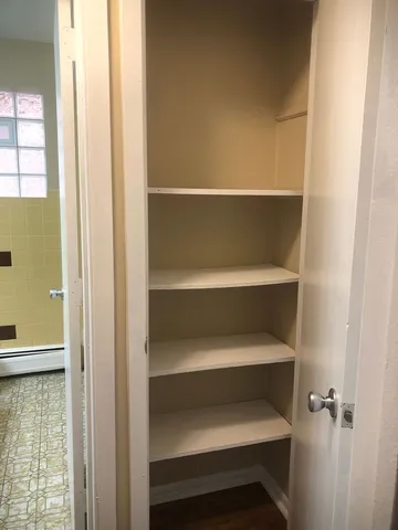 a view of walk in closet with empty racks