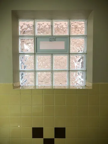 a bathroom with a window