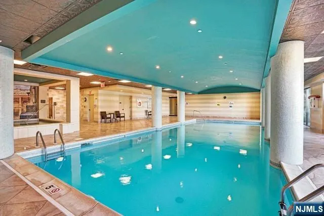 a bathroom with a large window