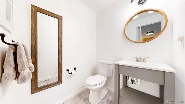 a bathroom with a toilet a sink and a mirror