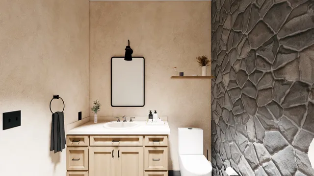 a bathroom with a sink and mirror