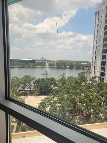 a view of a lake from a window