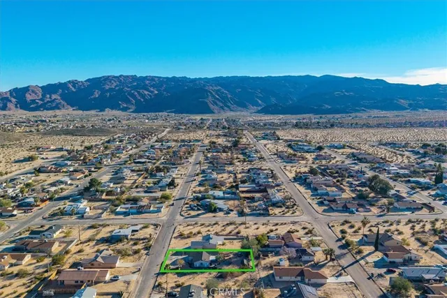 an aerial view of a and trees