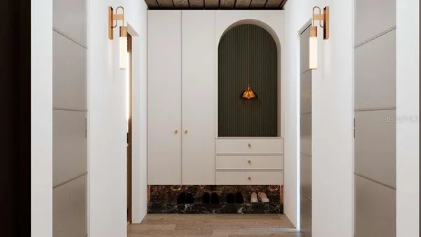 a bathroom with a bathtub and a window