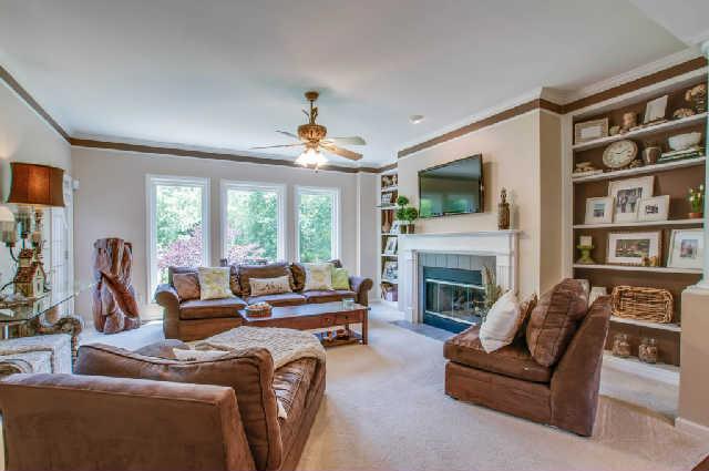 106 Chester Stevens Road Franklin, TN 37067 - Photo 8 of 17 Stunning den with wall of windows, built-in bookcases, and charming fireplace...