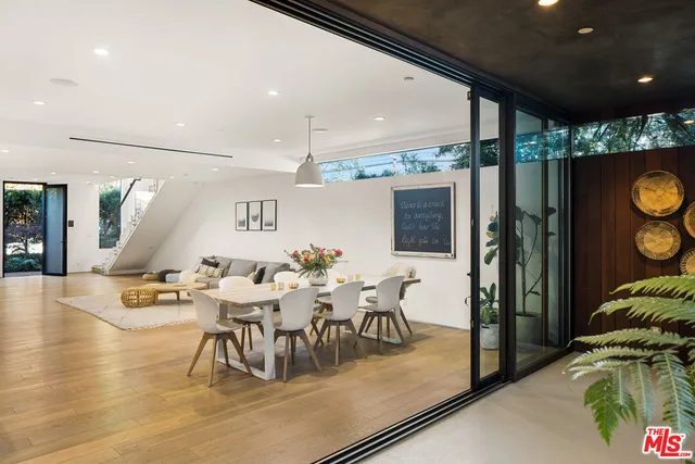 an outdoor space with furniture