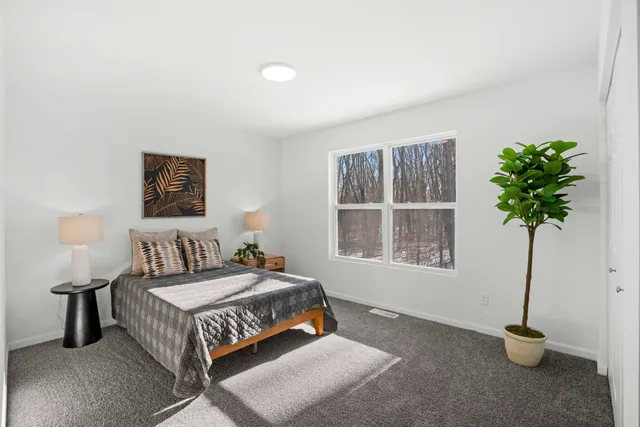 a bedroom with furniture and a window