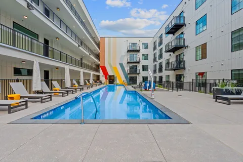 an outdoor space with swimming pool