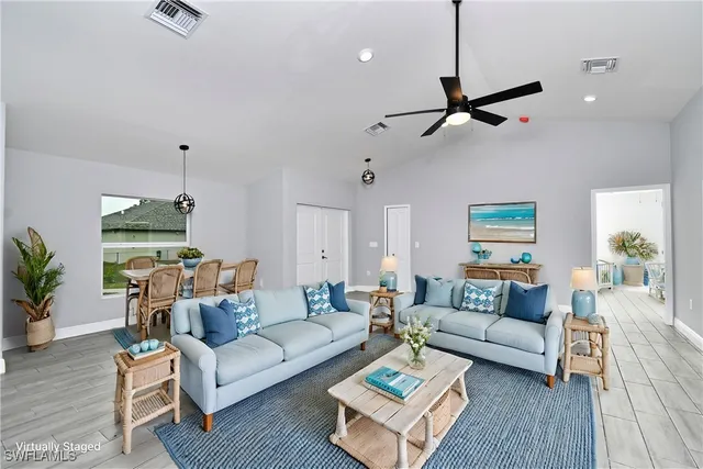 a living room with furniture