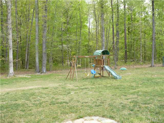 239 Fox Pen Drive Raleigh, NC 27603 - Photo 9 of 9 Large flat backyard with play structure. Great wooded buffer at rear of property.