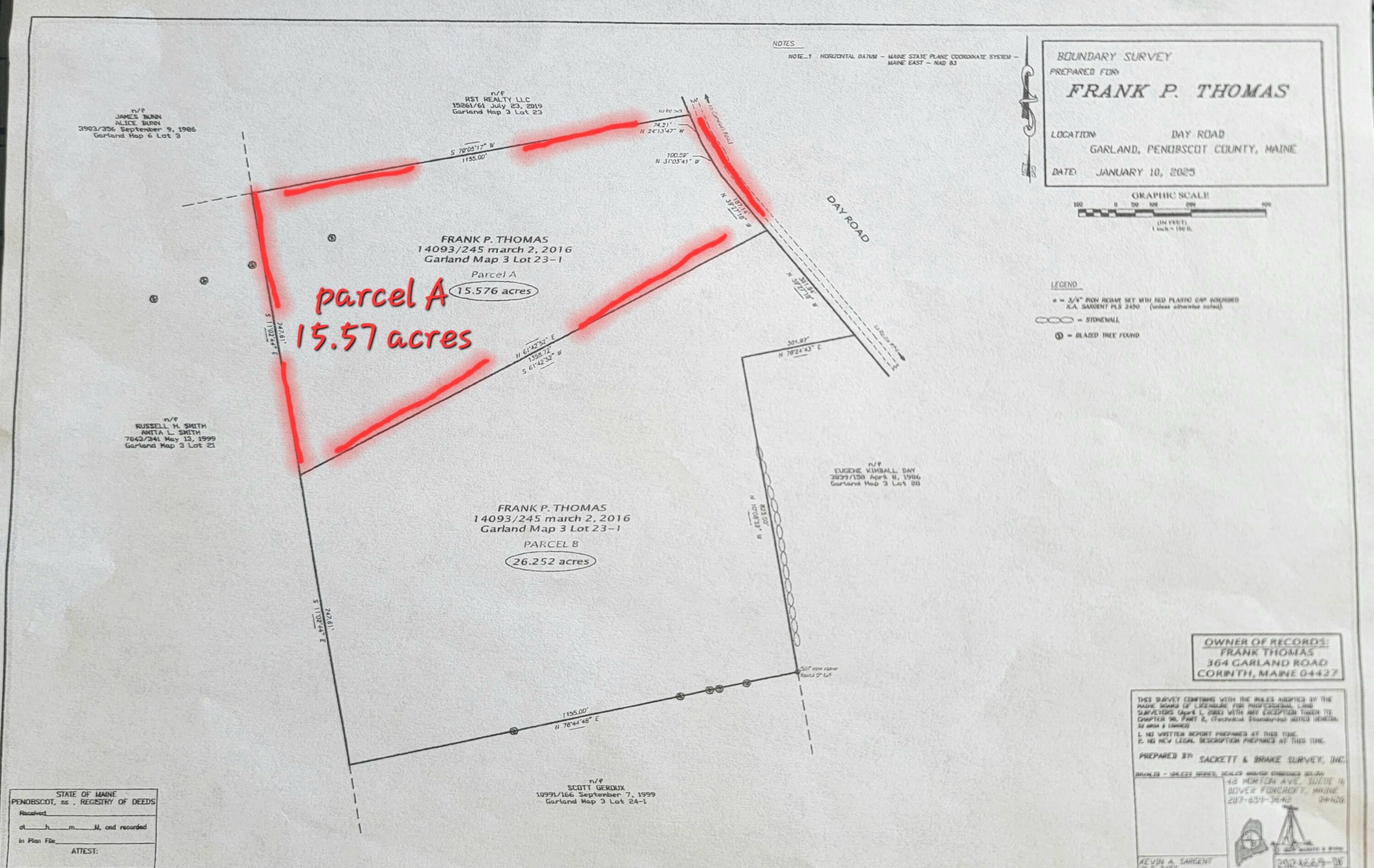 Tbd Day Road Garland, ME 04939 - Photo 11 of 12 Survey Map Parcel A 15.75 acres Day Road