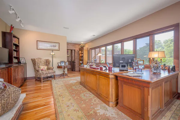 an aerial view of house with yard