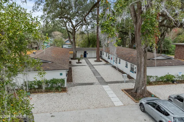 a view of a patio in front of house
