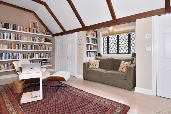 a living room with furniture and a rug