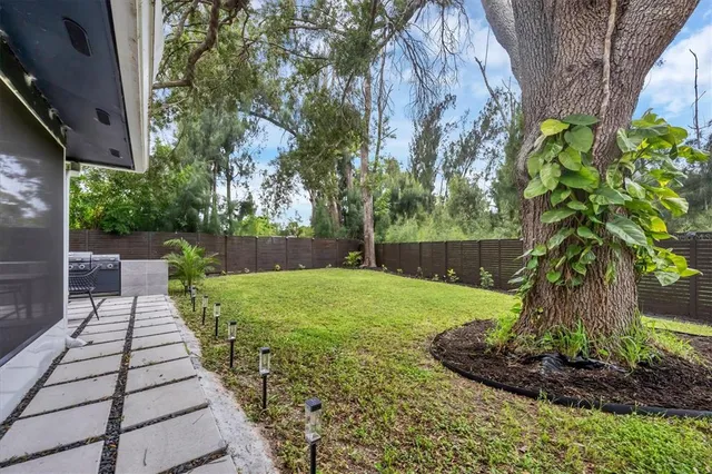 a view of a backyard with potted plants