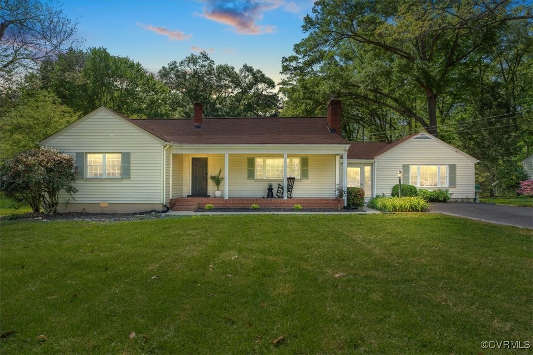 10308 Purcell Road Henrico, VA 23228 - Photo 1 of 36 Ranch-style house with a front lawn, covered porch