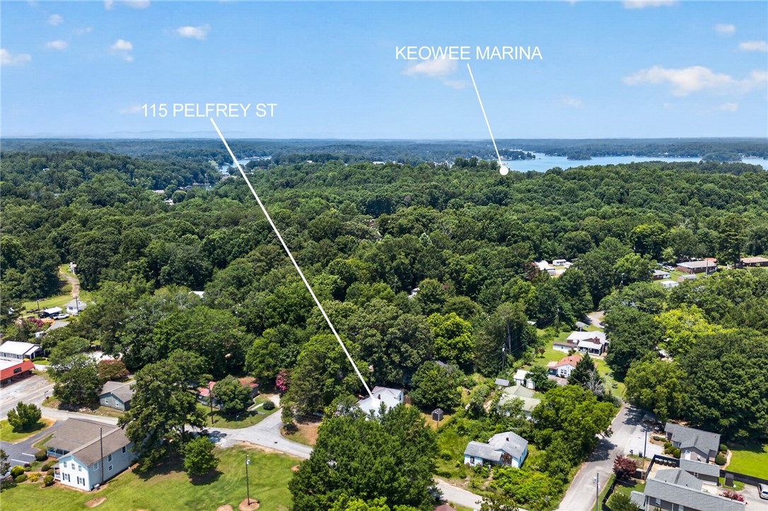 115 Pelfrey Street Seneca, SC 29672 - Photo 46 of 46 An aerial perspective reveals a tree-lined neighborhood near Keowee Marina.