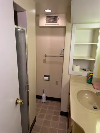 a bathroom with a sink and a shower