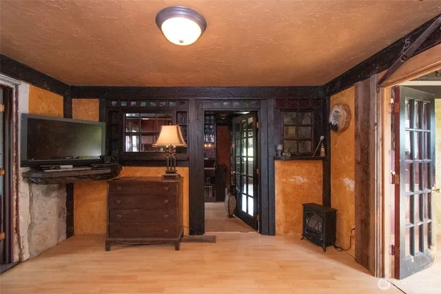 a view of a livingroom with a flat screen tv