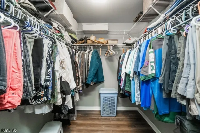 a view of walk in closet with clothes and shoes