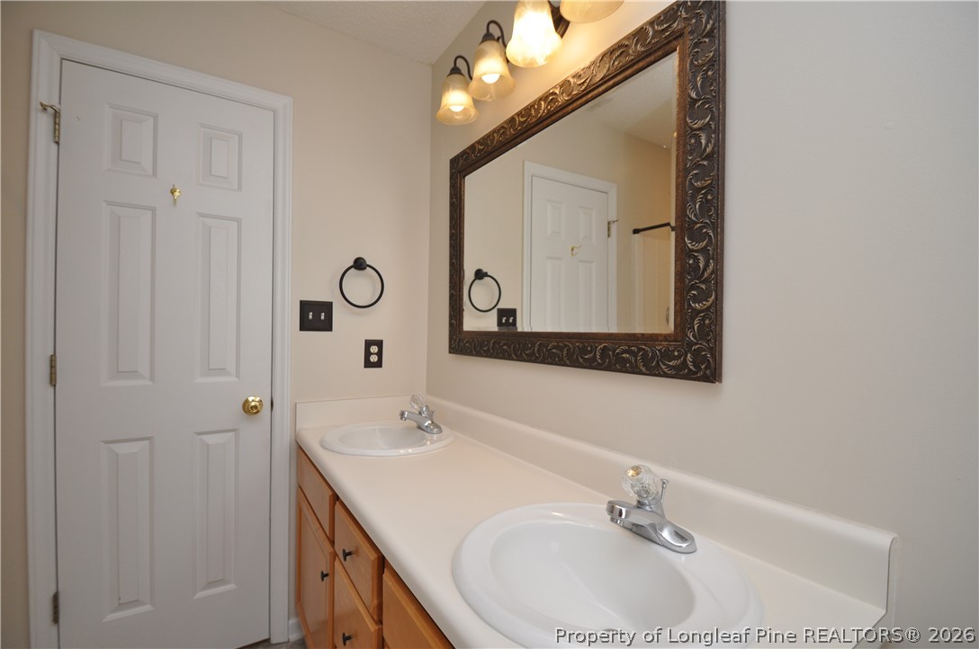 1404 Woodline Drive Raleigh, NC 27603 - Photo 20 of 35 a bathroom with a sink vanity and a mirror