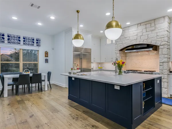 a kitchen with a sink and counter space