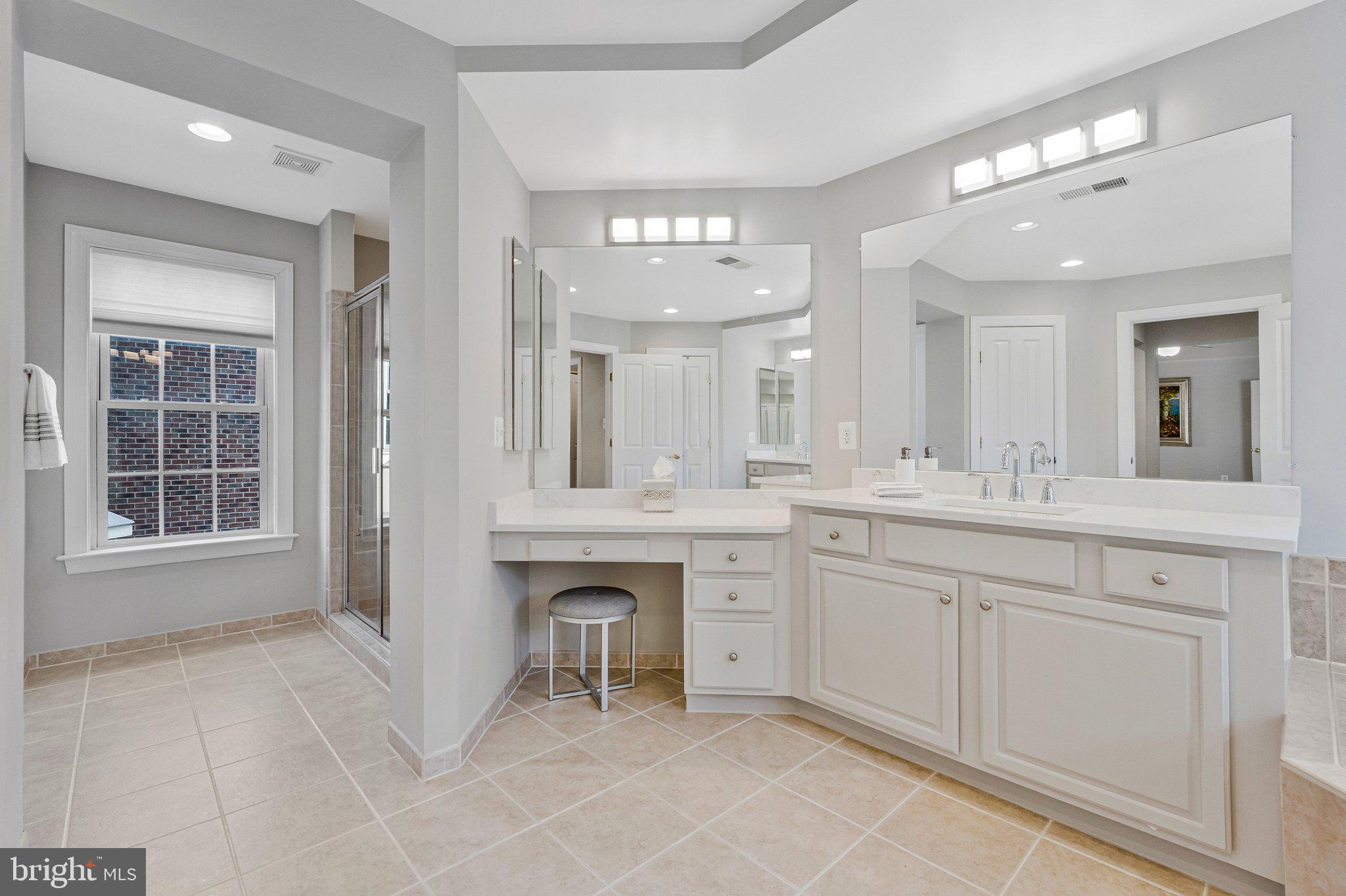 9183 Topaz Street Fairfax, VA 22031 - Photo 33 of 67 a spacious bathroom with a shower a sink and a mirror