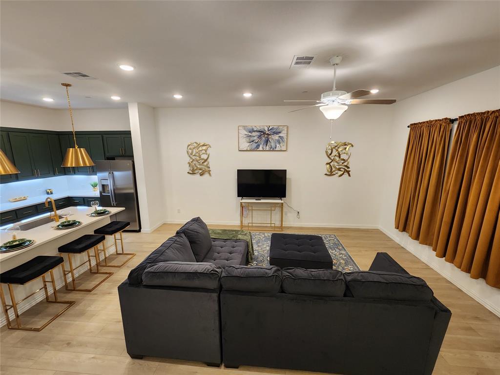 632 Blue Rdg Drive Mansfield, TX 76063 - Photo 6 of 16 Living room featuring light wood finished floors, recessed lighting, and ceiling fan