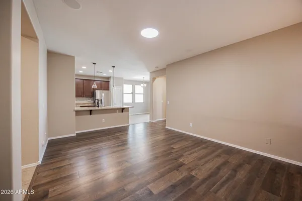 a view of kitchen with wooden floor
