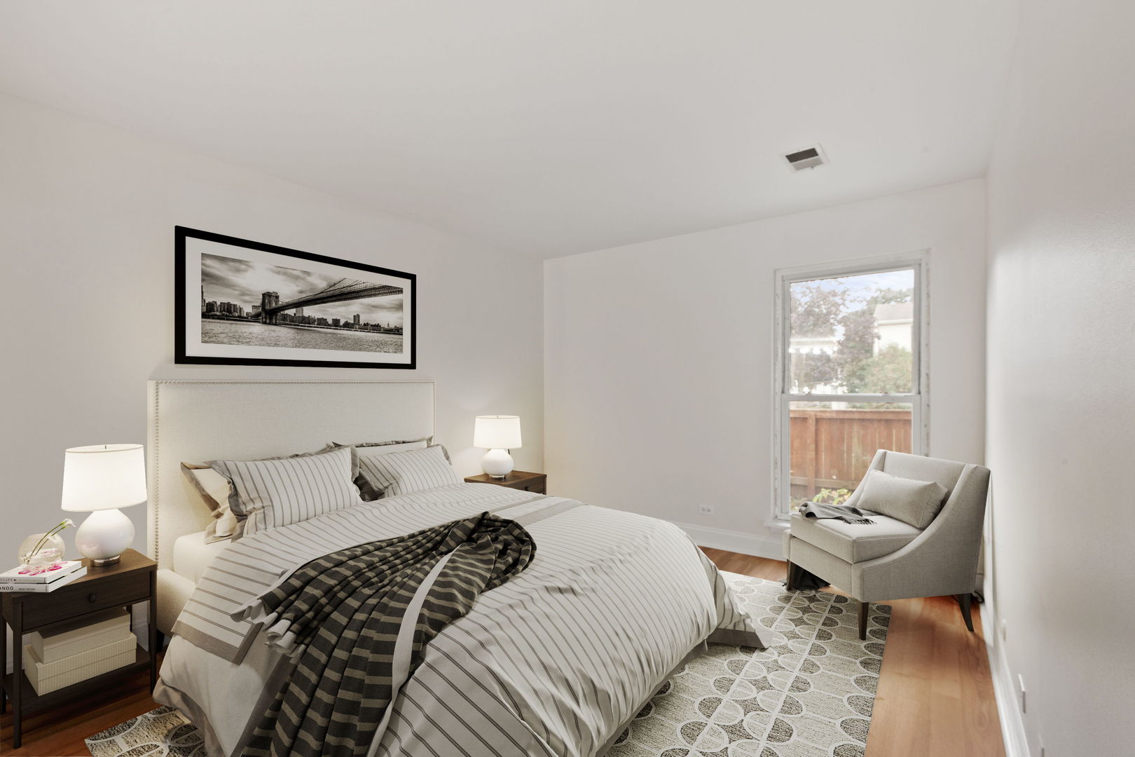 1975 Kenilworth Circle, Unit B Hoffman Estates, IL 60169 - Photo 6 of 21 a bedroom with a bed and wooden floor