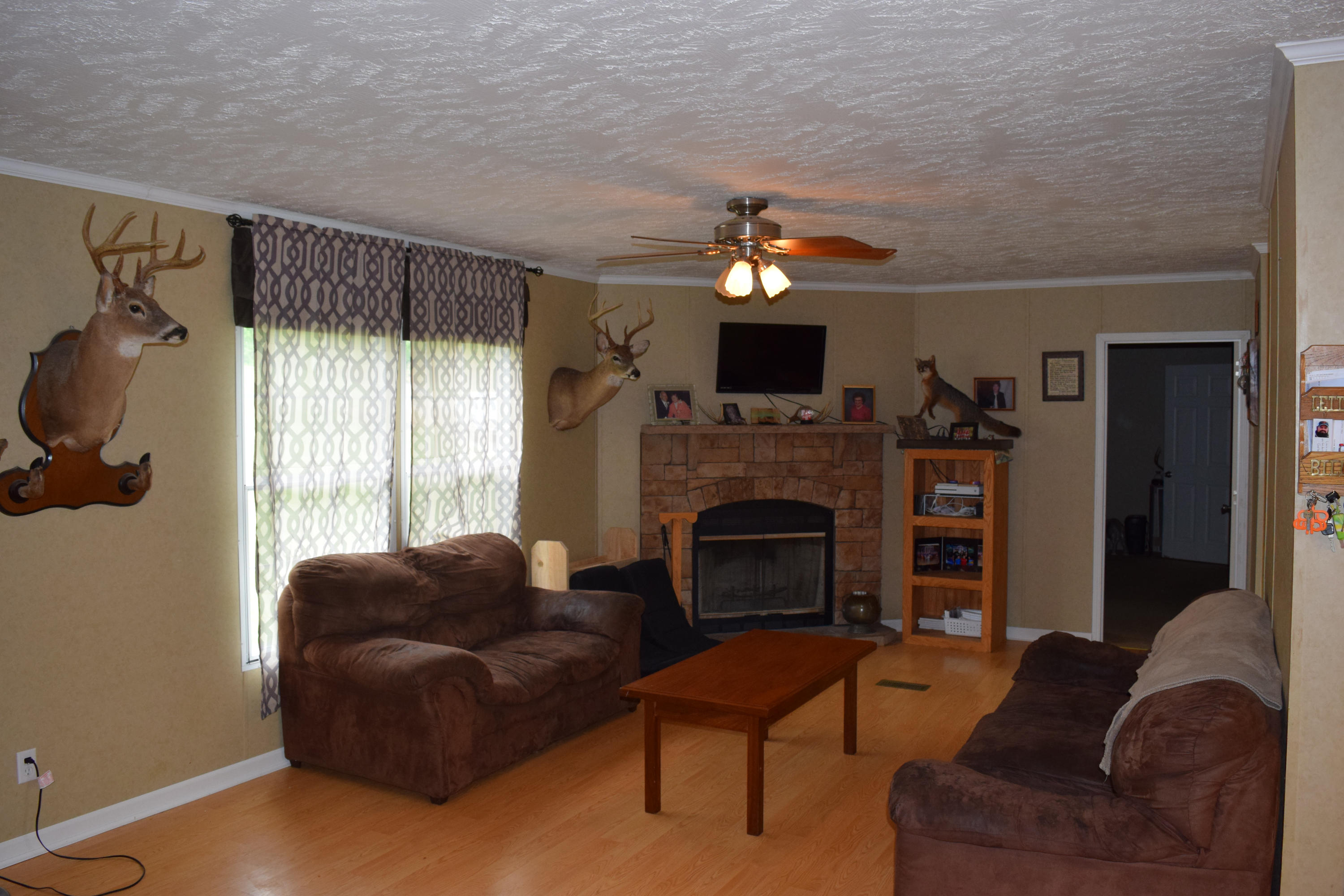 4752 Waidsboro Road Ferrum, VA 24088 - Photo 19 of 38 a living room with furniture a fireplace and a flat screen tv