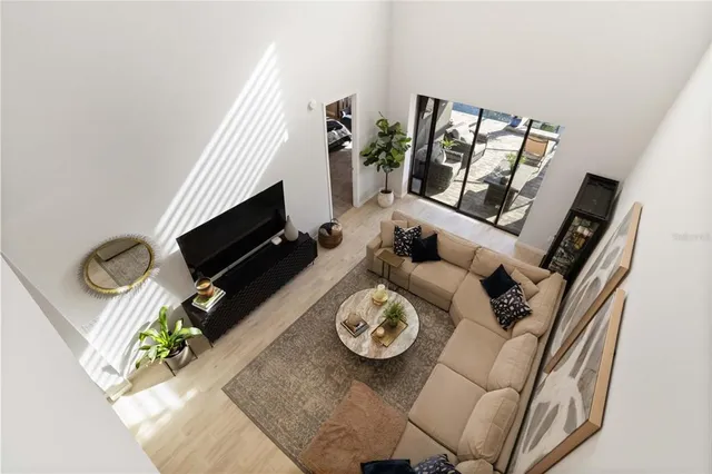 a workspace with furniture and window