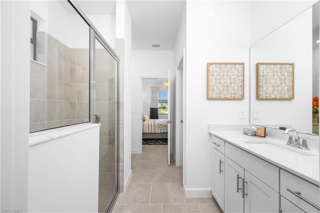14656 Ballast Way Alva, FL 33920 - Photo 22 of 30 a en suite bathroom with a sink a mirror and a shower
