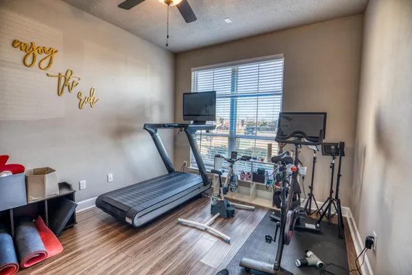 a view of a room with gym equipment