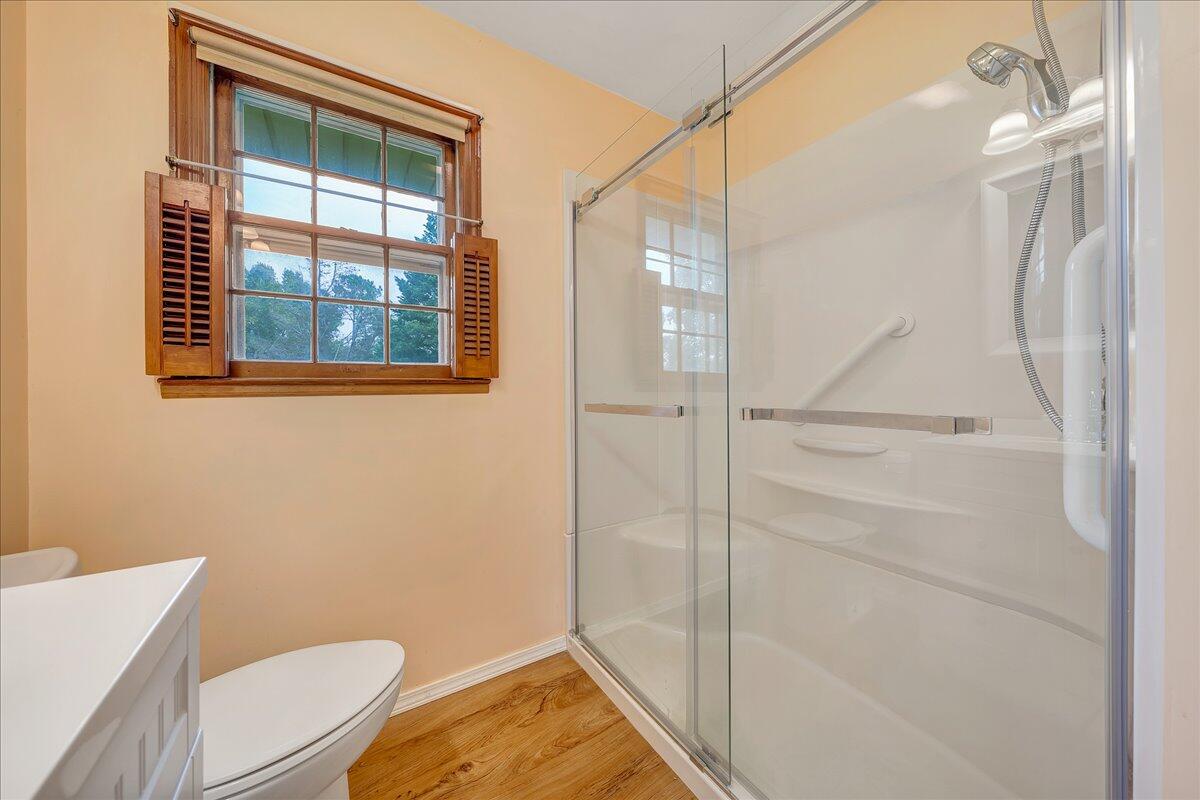 8450 Forest Road Goode, VA 24556 - Photo 37 of 49 a bathroom with a granite countertop shower and a toilet