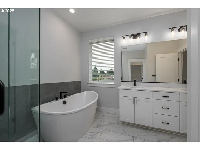 an aerial view of a swimming pool