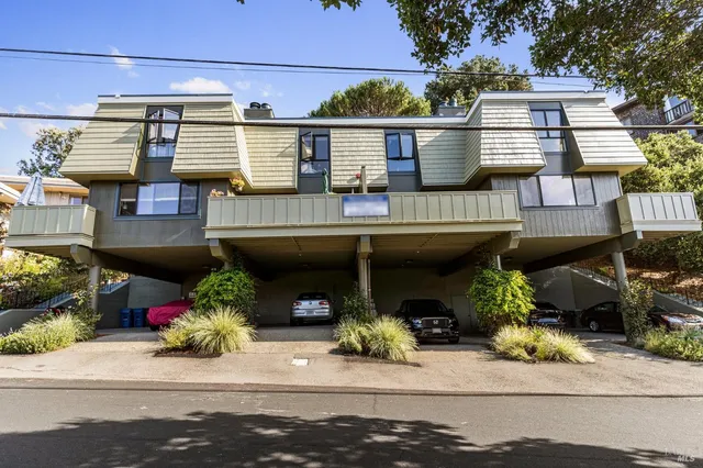a front view of a house with plants