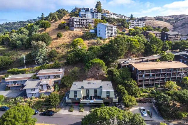 a aerial view of a house with a garden and plants