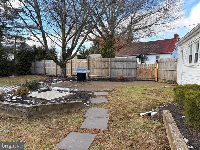 a view of a backyard with large trees
