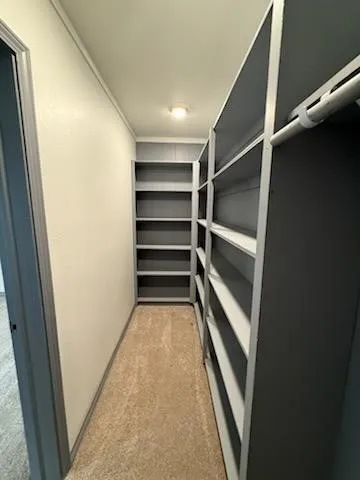 a view of walk in closet with empty racks
