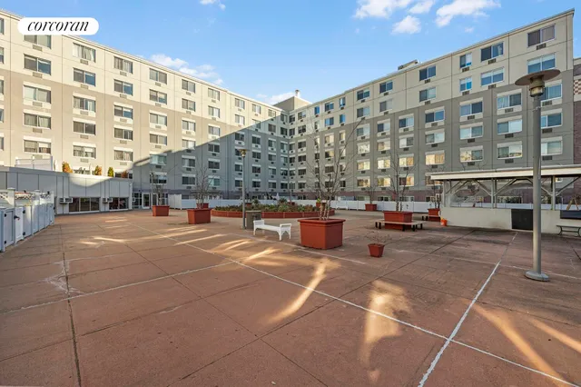 a building outdoor space with patio furniture