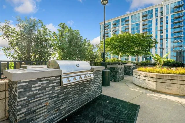 a view of a building with a potted plants
