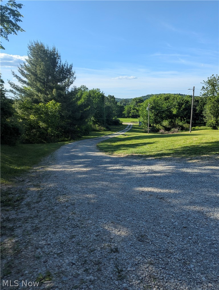 17960 Raven Road Salesville, OH 43778 - Photo 6 of 27 Gravel driveway with mature trees and distant rolling hills