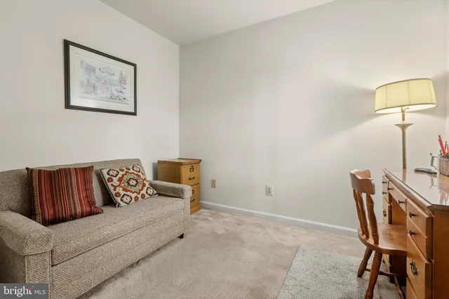 a living room with furniture and a lamp