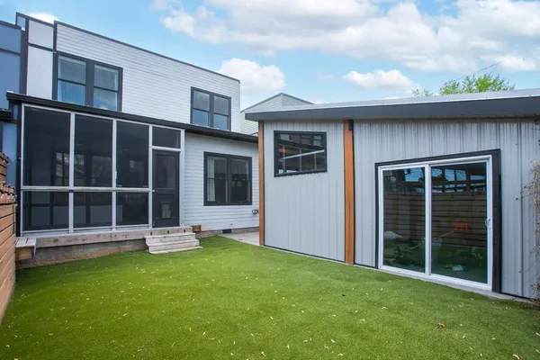 a view of a street with an outdoor space
